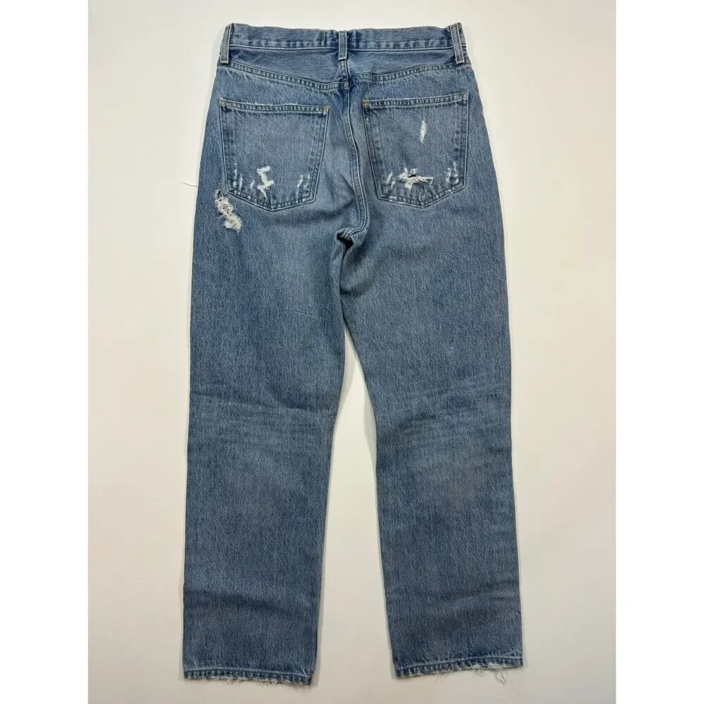 AGOLDE 90’s Distressed Relaxed Straight Leg High Rise Denim Jeans Size 27
